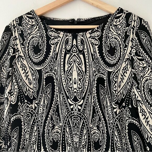 Carlisle Knit Dress Black Cream Paisley Long Sleeve Size 12 Classic Modest Chic - Picture 2 of 9